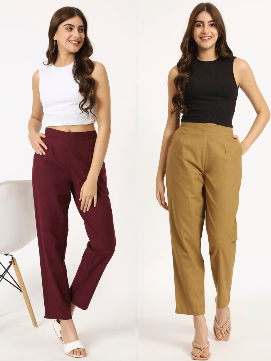 Coffee Brown & Wine Pants Combo