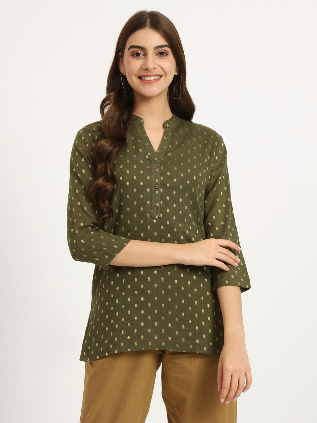 Olive Green Buta Short Kurti – beSOLiD