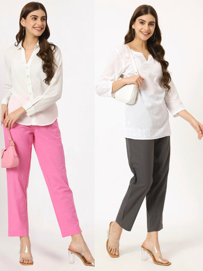 Dark Grey & Blush Pink Cotton Pants Combo